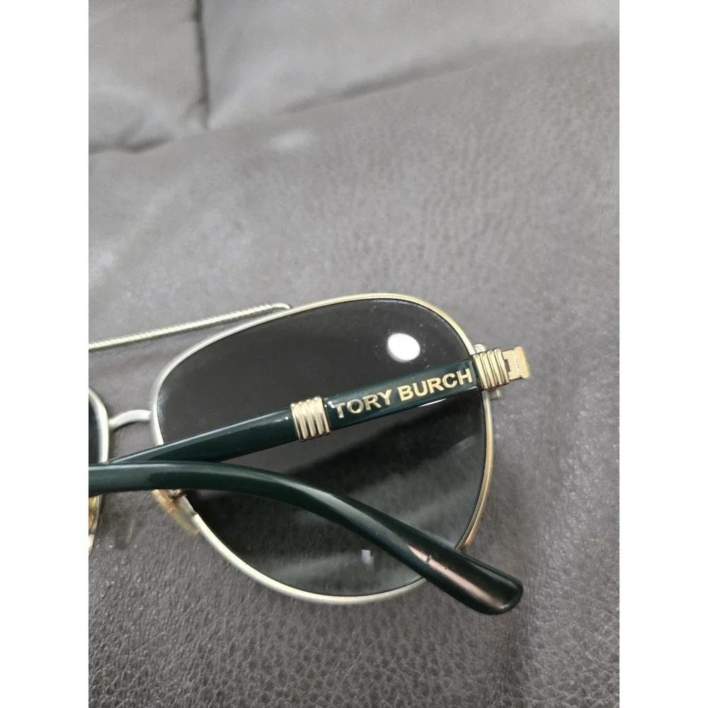Tory Burch TY6058 Aviator Sunglasses Gold Green Grey Gradient Lens with Case - Picture 7 of 8